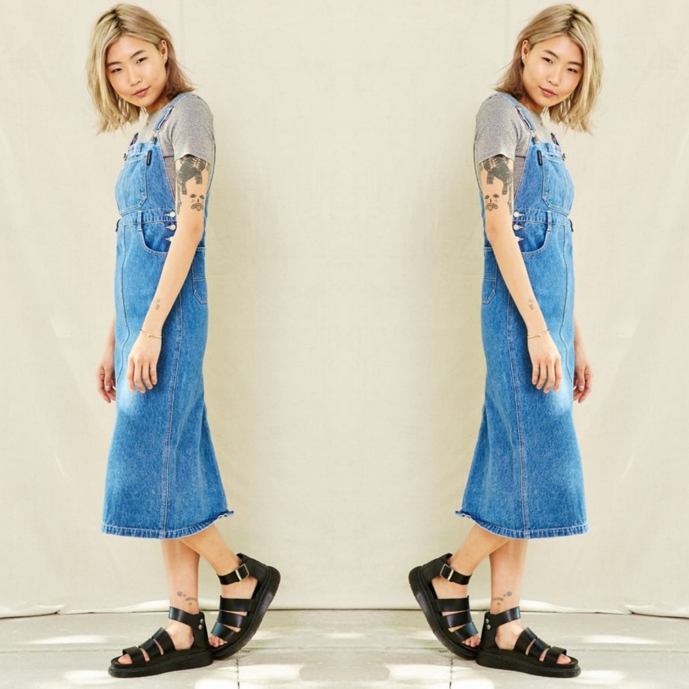 VTG 90s Calvin Klein Denim Overall Dress - Picture 3 of 16